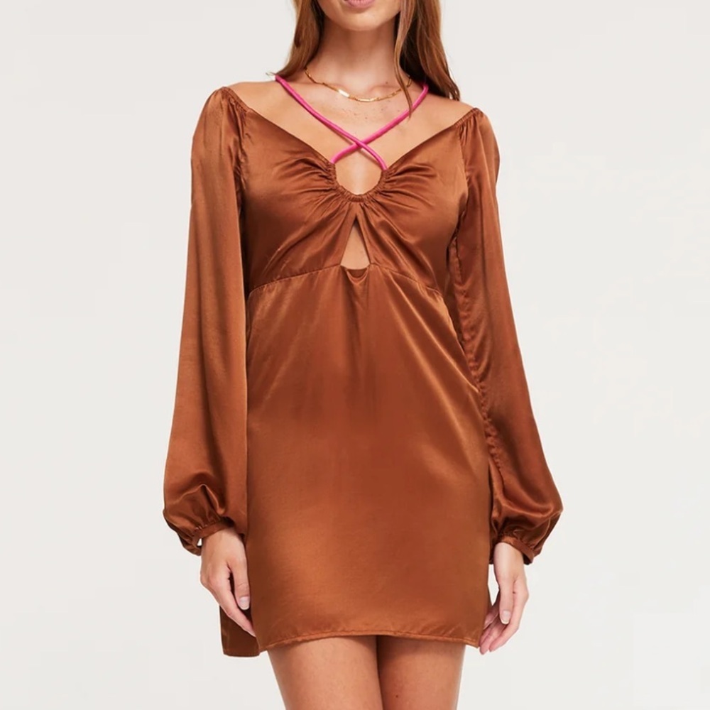 Ginia | nwt sz large | Selena long Bishop Sleeve Mini Dress. Silk/linen.